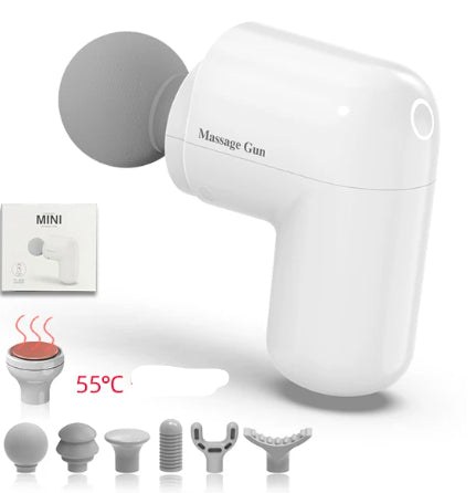 Mini pistolet de massage musculaire avec 5 têtes de massage interchangeables et fonction chauffante